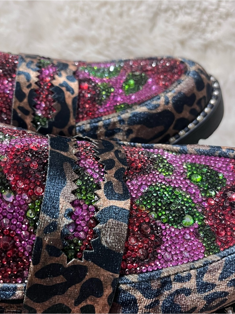 Betsey Johnson Darian Loafers Womens 7 Cheetah Floral Jeweled Slip On Shoes - Picture 5 of 7